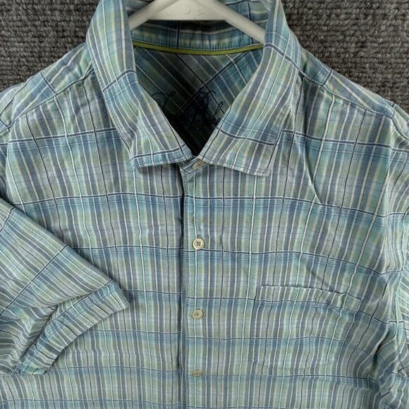 Tommy Bahama Tencel Lyocell Blue Button Up Shirt Short Sleeve Medium Plaid - Picture 1 of 12